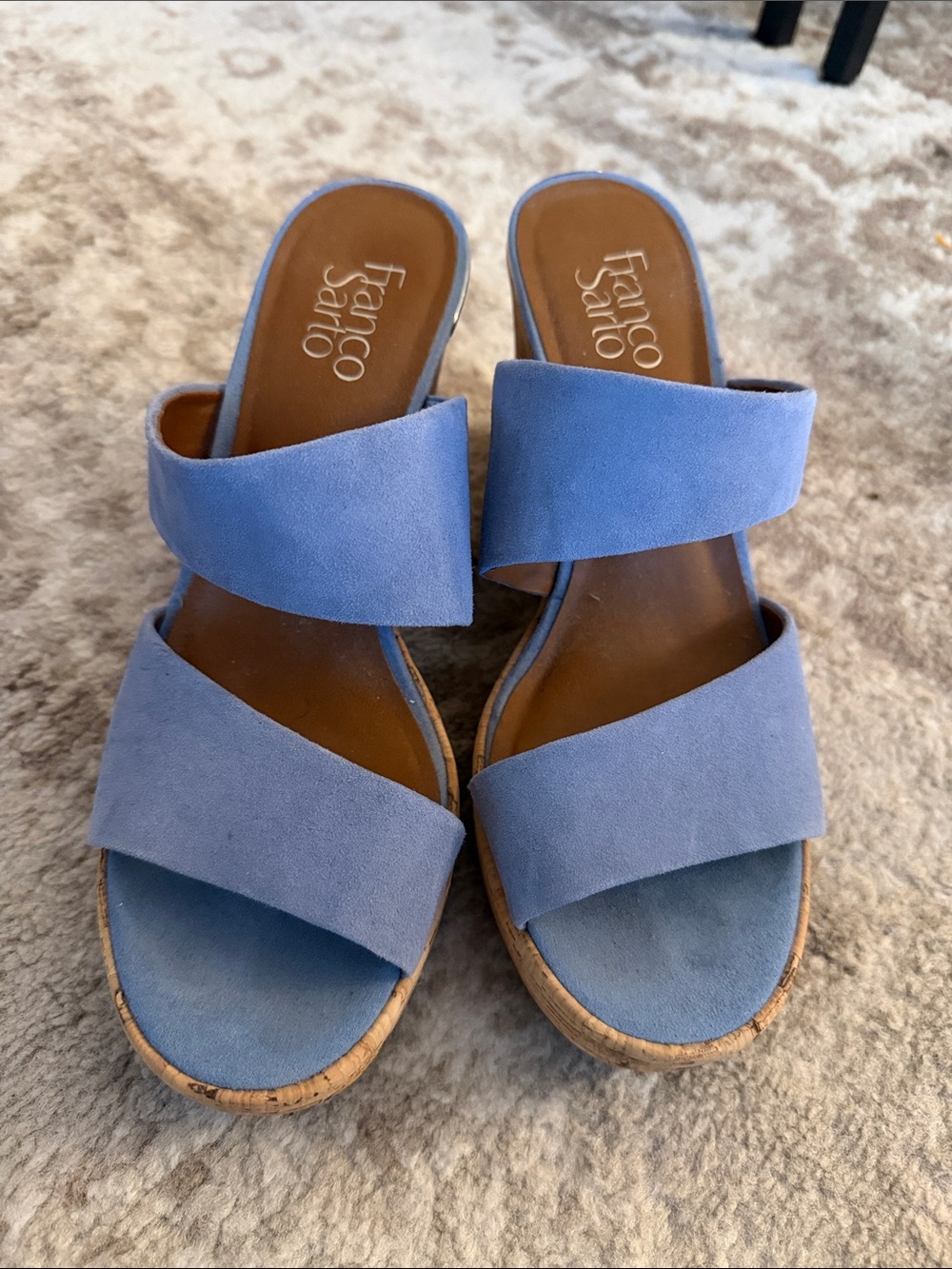 Franco Sarto Light Blue Suede Double-Strap Slide Sandals